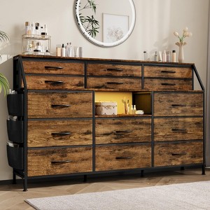 55" W Dresser TV Stand with 14 Fabric Drawers, Bedroom Dresser with Metal Frame and Wood Top Open Shelves for Bedroom for Living Room - 1 of 4