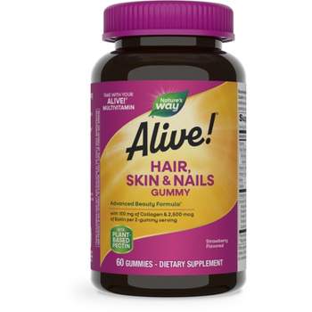 Nature's Way Alive! Hair Skin Nails Gummies - Strawberry Flavored - 60ct