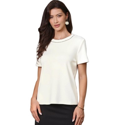 INSPIRE CHIC Women's Tweed Crew Neck 2026 Short Sleeve Summer Elegant Blouses