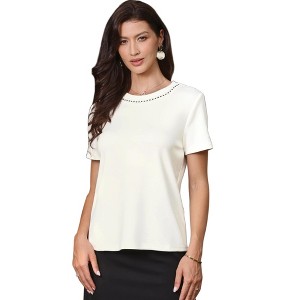 INSPIRE CHIC Women's Tweed Crew Neck 2026 Short Sleeve Summer Elegant Blouses - 1 of 4