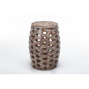 26" Hampton Side Table Weathered Walnut - Boraam: Rustic Pine, Round Barrel Design, No Assembly Required - 1 of 4