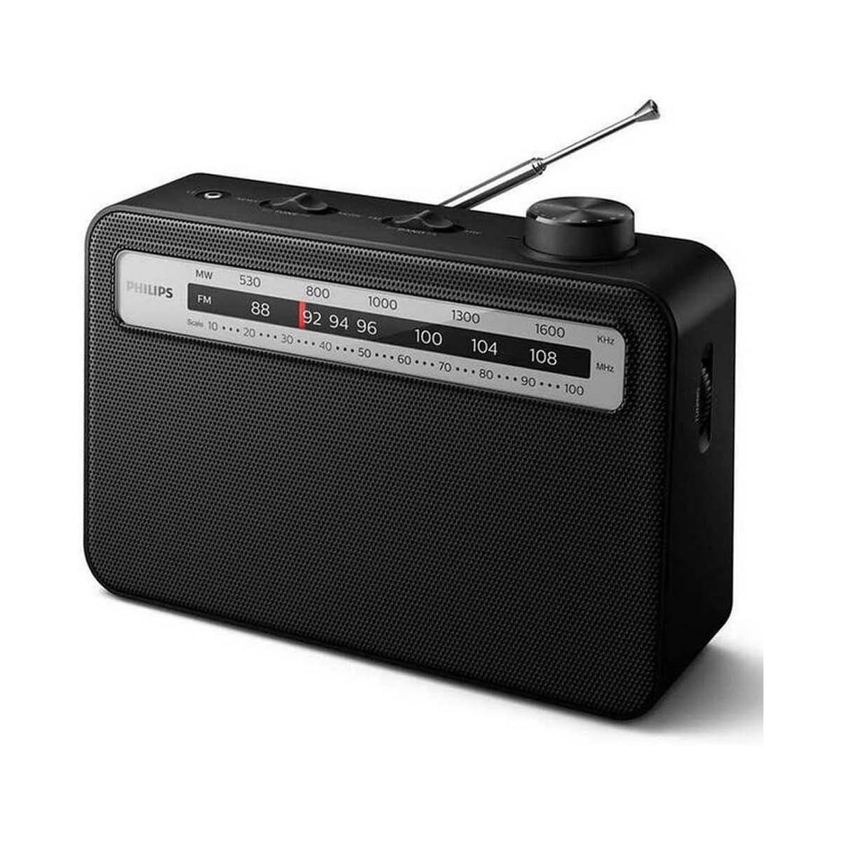 PHILIPS Portable Radio with Speaker AM/FM, Battery Operated, Compact Design, Analog Tuning and Headphone Jack - Black