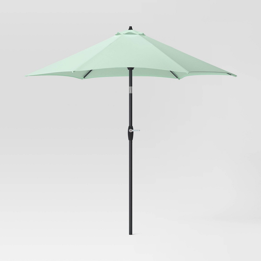 Photos - Parasol 9' Round Outdoor Patio Market Umbrella Mindful Mint with Black Pole - Room