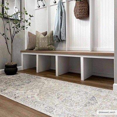 Rudo Gray and Olive Medium Pile Washable Polyester Area Rug