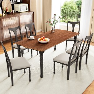 Vynxaria Extendable Farmhouse Dining Set 60"-78" Oak Veneer Table , Chairs, Rubber Wood Legs, 2 Colors (Brown-Black/White), Seats 6+ - 1 of 4