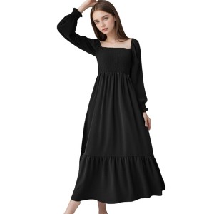 Anna-Kaci Women's Square Neck Shirred Ruffle Hem Long Sleeve Maxi Dress - 1 of 4