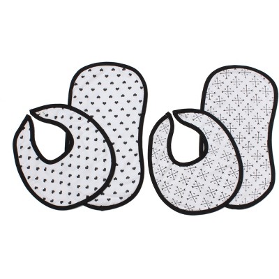 Bacati - Love/Hearts Muslin 4 pc set of Bibs & Burp Cloths Set, Black