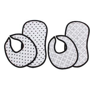 Bacati - Love/Hearts Muslin 4 pc set of Bibs & Burp Cloths Set, Black - 1 of 4