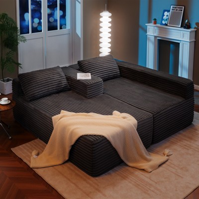 COMHOMA Boneless Couch, Compressed Sofa, Corduroy L-Shaped Sofa, No Assembly