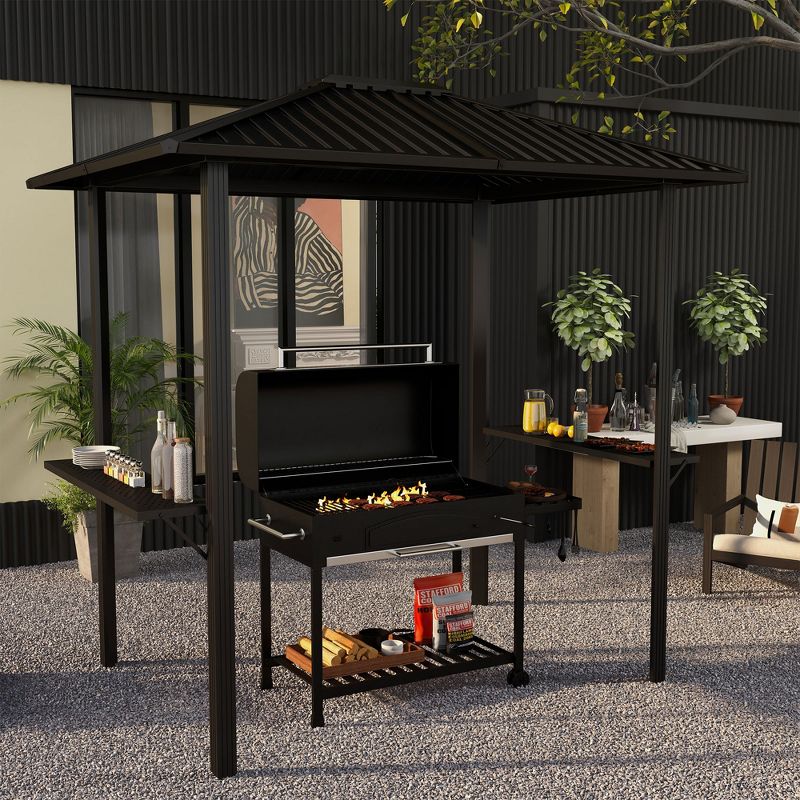 Outsunny 6' x 8' Hardtop BBQ Gazebo, Grill Gazebo with Metal Roof, Aluminum Frame and 2 Side Shelves, 3 of 7