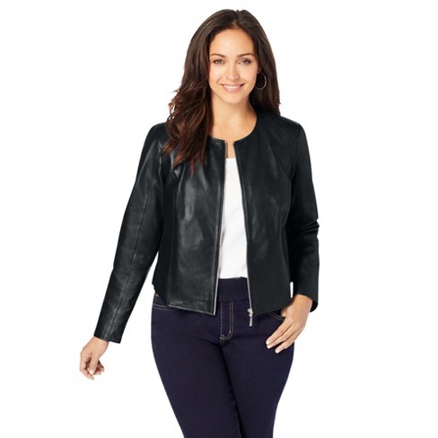 White Mark Plus Size PU Faux Leather Jacket - Black - 1x