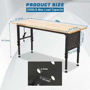 24"W Adjustable Garage Workbench 2000 LBS Capacity - Heavy Duty Table with Power Outlet & Pegboard for Workshop Home - 1 of 4