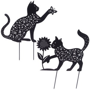 Farmlyn Creek Set of 2 Black Cat Garden Stake Silhouettes for Lawn Decor, Gifts, Decorative Outdoor Metal Animal Statues for Yard - 1 of 4