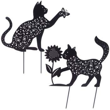 Farmlyn Creek Set of 2 Black Cat Garden Stake Silhouettes for Lawn Decor, Gifts, Decorative Outdoor Metal Animal Statues for Yard