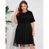 Women's Plus Size Sweetheart Neckline Dress Puff Long Sleeve A Line Slit Hem Midi Dress - 3 of 4