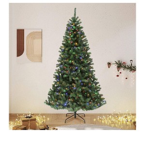 6ft/7.5ft Pre-Lit Spruce Artificial Christmas Tree With LED Lights Includes Metal Stand Xmax Trees Green Full Trees With Metal Hinged Branch Tips - 1 of 4
