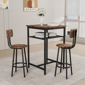 KTMBDW Bar Table and Chairs Set, 2-Layer Table & 2 Stools with Backrest, Metal High Top Table Breakfast Stools Set for Living Room, Kitchen - 1 of 4