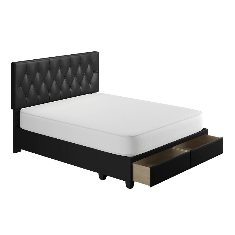 Full Veronica Tufted Faux Leather Upholstered Platform Bed with Storage Drawers Black - Eco Dream, 4 of 9