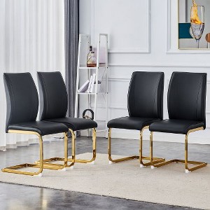 CAVINAS Modern Luxury Simple Arch Chair, PU High Resilience Dining Chair with Crazy Horse Texture and Arched Metal Leg - 1 of 4