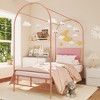 Twin Canopy Bed Frame with Upholstered Headboard, Metal Canopy Bed Frame with Under-Bed Storage & Strong Slats Support, No Box Spring Needed - 4 of 4