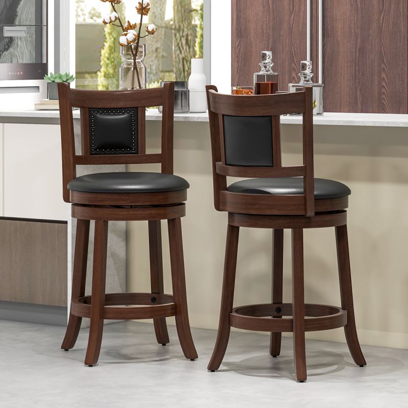 Tangkula 25.5” Upholstered Bar Stools Set of 2/4 360° Swivel Round Counter/Bar Height Stools w/Curved Backrest & Footrest, 3 of 9