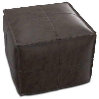 Erving Distressed Dark Brown Leather Square Pouf