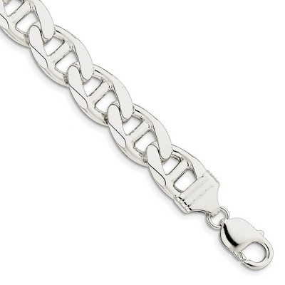 Black Bow Jewelry Mens 13.5mm Sterling Silver Solid Flat Cuban Anchor Chain Bracelet