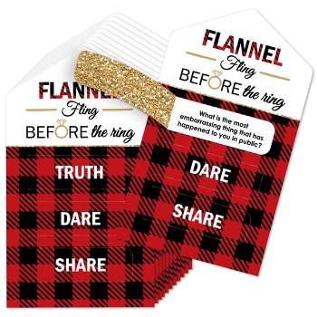 Big Dot of Happiness Flannel Fling Before The Ring - Buffalo Plaid Bachelorette Party Game Pickle Cards - Truth, Dare, Share Pull Tabs - Set of 12
