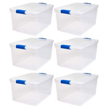 Homz Heavy Duty Modular Stackable Storage Tote Containers With Latching Lids,  66 Quart Capacity For Home, Garage, Or Office Organization, Clear 4 Pack :  Target