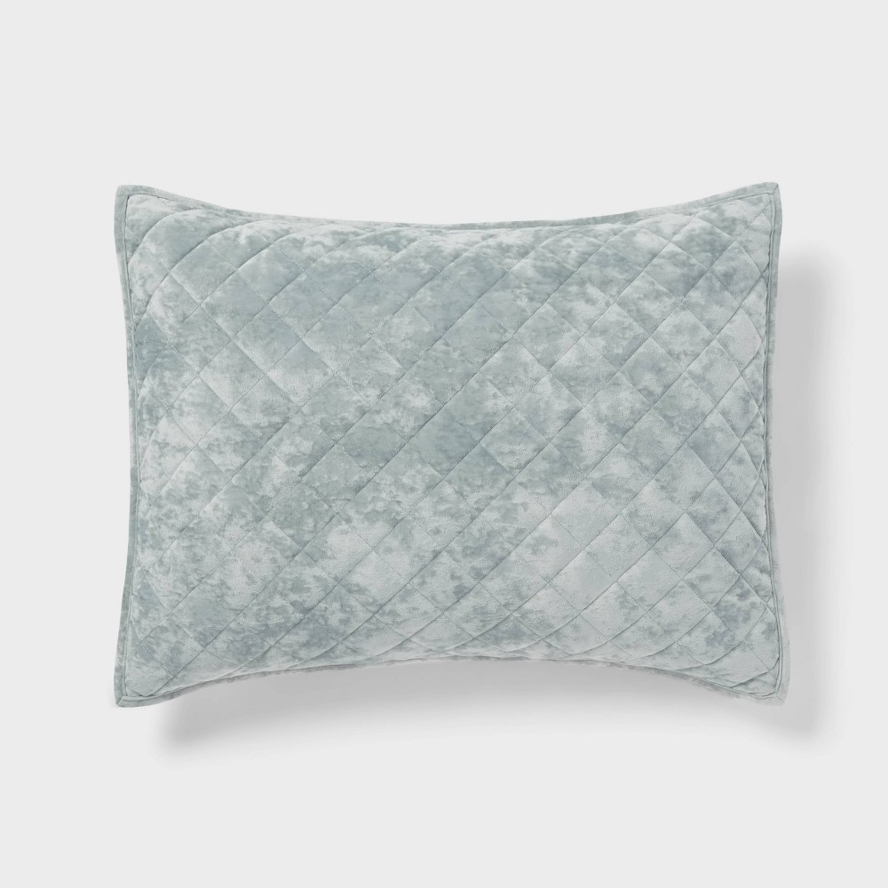 Photos - Bed Linen Standard Luxe Diamond Stitch Velvet Quilt Pillow Sham Light Teal Green - T