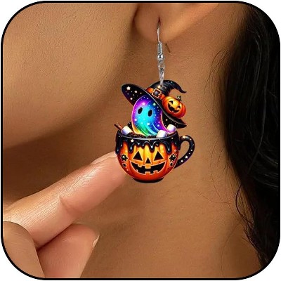 Boo Skeleton & Flower Earrings - Cute Pumpkin Dangle Earrings, Trendy Halloween Gift for Women