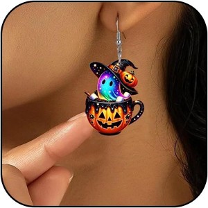 Boo Skeleton & Flower Earrings - Cute Pumpkin Dangle Earrings, Trendy Halloween Gift for Women - 1 of 4