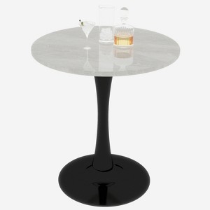ChicFurnit Coffee Table Mid Century Style Round Textured Marble for Dining and Lounge Areas, Black, 27.56"*27.56"*28.35" - 1 of 4