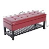 44" Tufted Faux Leather Ottoman Storage Bench With Shoe Rack- Crimson - 3 of 4