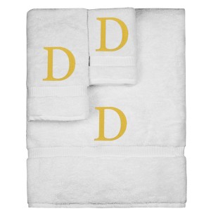 BC BARE COTTON Monogrammed Towel Set, Personalized Gift, Set of 3 - White - Gold Block - 1 of 4