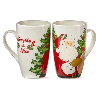 tagltd 16oz. "Naughty Or Nice" Script Vintage Santa & Christmas Tree Drinking Mug