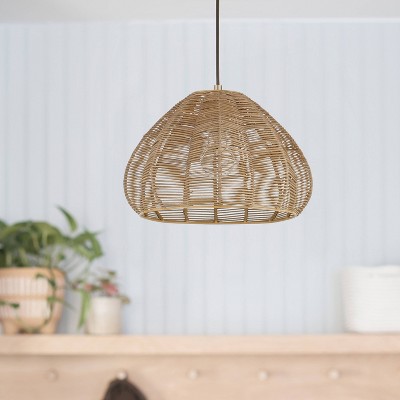 Gloriana 12.75" Woven Rattan Tulip-Shade Pendant Light in Brown