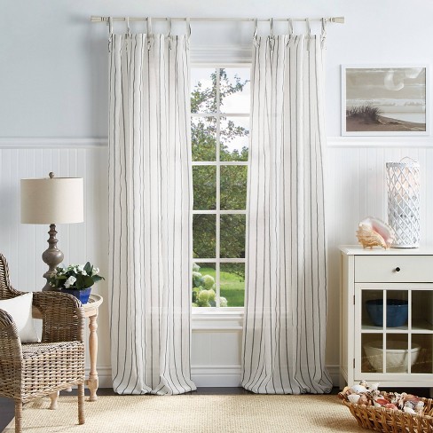 Martha Stewart Laa Stripe Semi Sheer Tie Tab Curtain Panel Pair 95 Inch Grey, Can You Steam Clean Sheer Curtains