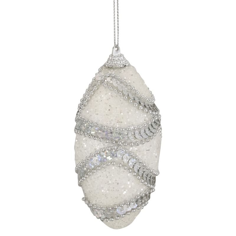 Northlight 4ct Holographic Sequined and Beaded Shatterproof Christmas Finial Ornament Set 4.5" - White/Silver, 4 of 5