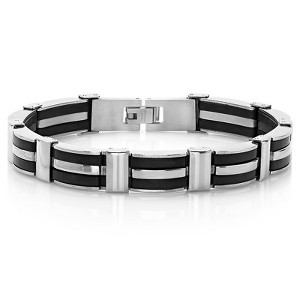 Steeltime Men's stainless steel and black rubber bracelet - 1 of 4