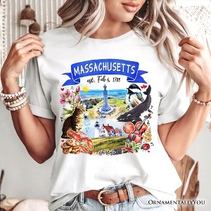 Artistic Massachusetts State Themes and Landmarks T-Shirt, Tee for History and Travel Lovers| OrnamentallyYou - 1 of 4