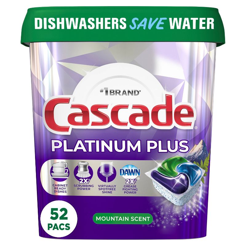 Cascade Mountain Platinum Plus Action Pacs Dishwasher Detergent - 33.8oz/52ct, 1 of 17
