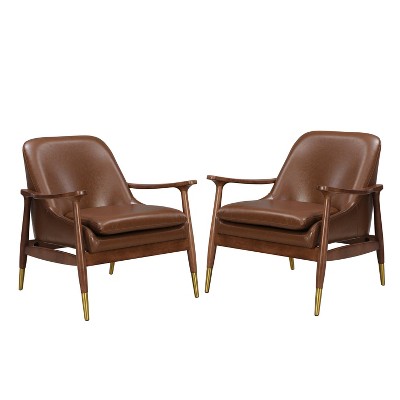 Christopher Knight Home Set of 2 Axel Modern Faux Leather and Wood Accent Chairs Dark Brown
