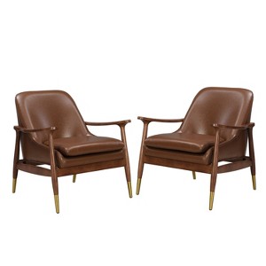 Christopher Knight Home Set of 2 Axel Modern Faux Leather and Wood Accent Chairs Dark Brown - 1 of 4