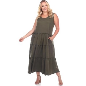 Women's Plus Size Scoop Neck Tiered Midi Dress - White Mark - 1 of 3
