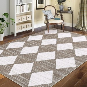 10x13 Washable Area Rug, Non-Slip, Non-Shedding Indoor, Trellis Print, Low Pile, Foldable for Bedroom, Living Room, Kids Room, Grey - 1 of 4