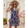 Women's Babydoll Mini Dress Summer V Neck Flutter Sleeve Boho Floral Flowy Shift Short Dress - 4 of 4