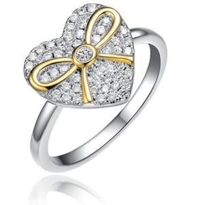 Guili Sterling Silver Two-Tone Cubic Zirconia Heart Ring for Teens, a charming jewelry piece symbolizing love and innocence, Size 6, 7, and 8. - 1 of 4