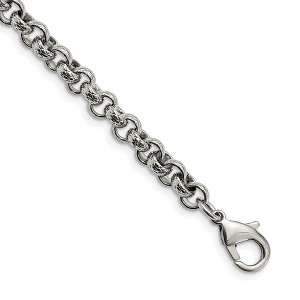Black Bow Jewelry Men's 7mm Stainless Steel Textured Rolo Chain Bracelet, 8.25 Inch - 1 of 4