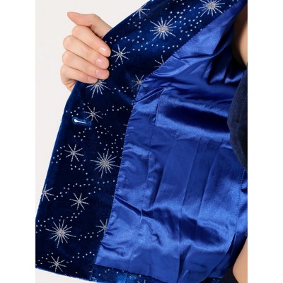 INSPIRE CHIC Women's Metallic Stars Printed Velvet 1 Button Business Office Crop Jacket Royal Blue-Star Small — фото 5